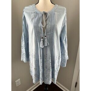NWT Gallabia Eyelet Kameroon Shirt Pale Blue Size Large